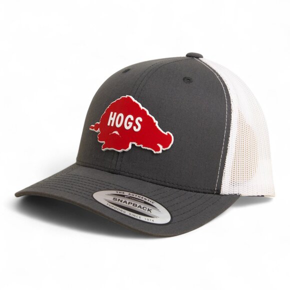 Arkansas Razorbacks Retro HOGS Red YP Snapback Hat- Charcoal/ White - Picture 1 of 3